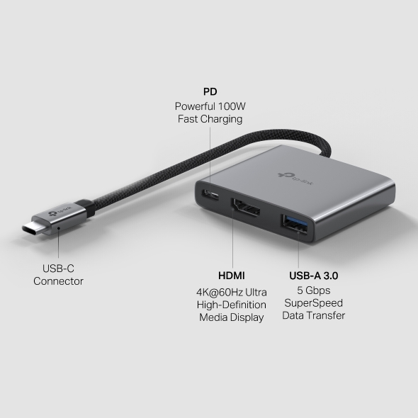 CONVERSOR TP-LINK USB HUB 3 EN 1 DE TIPO C A HDMI/