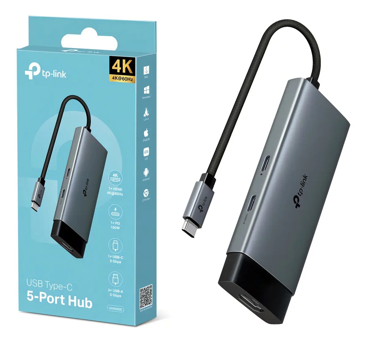 USB HUB TP-LINK TIPO C 5 EN 1 HDMI/CARGA 100W/