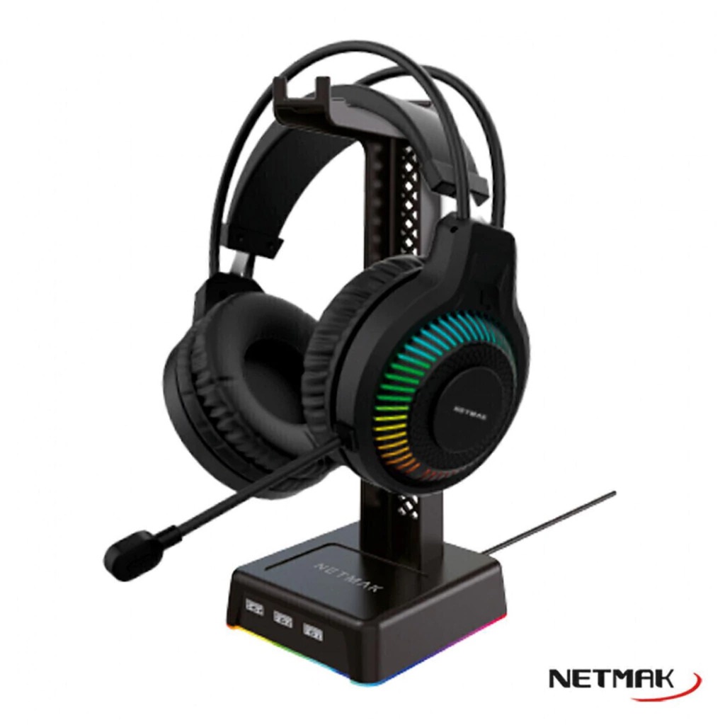 SOPORTE NETMAK RGB PARA AURICULAR CON HUB USB