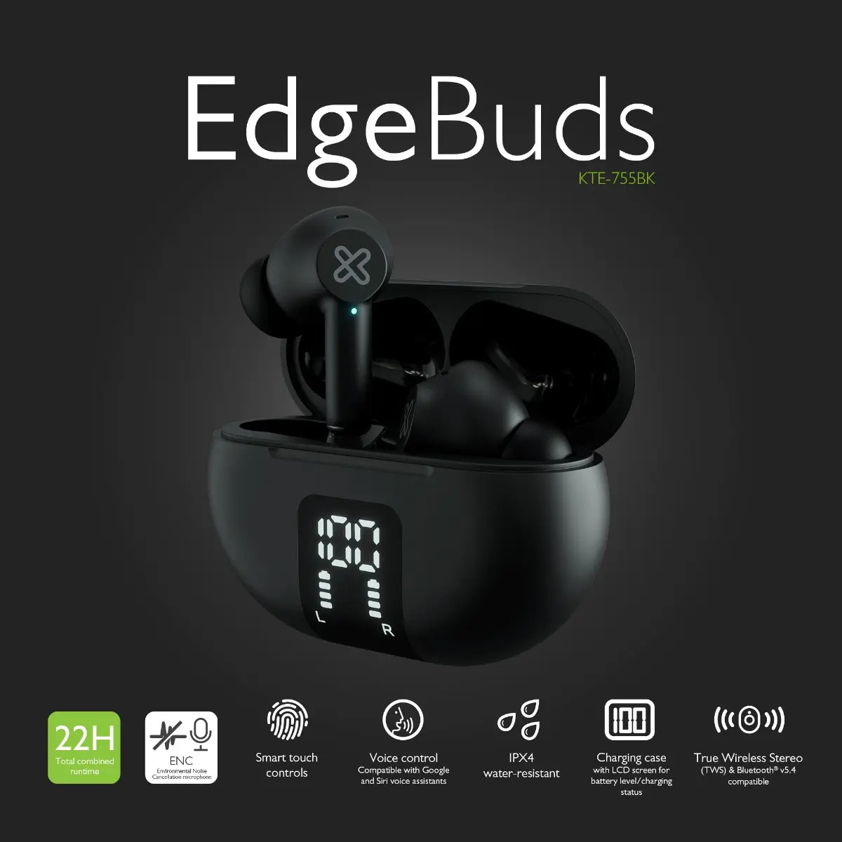 AURIC C/MIC KLIP EDGEBUDS BT TOUCH IPX4 IN EAR